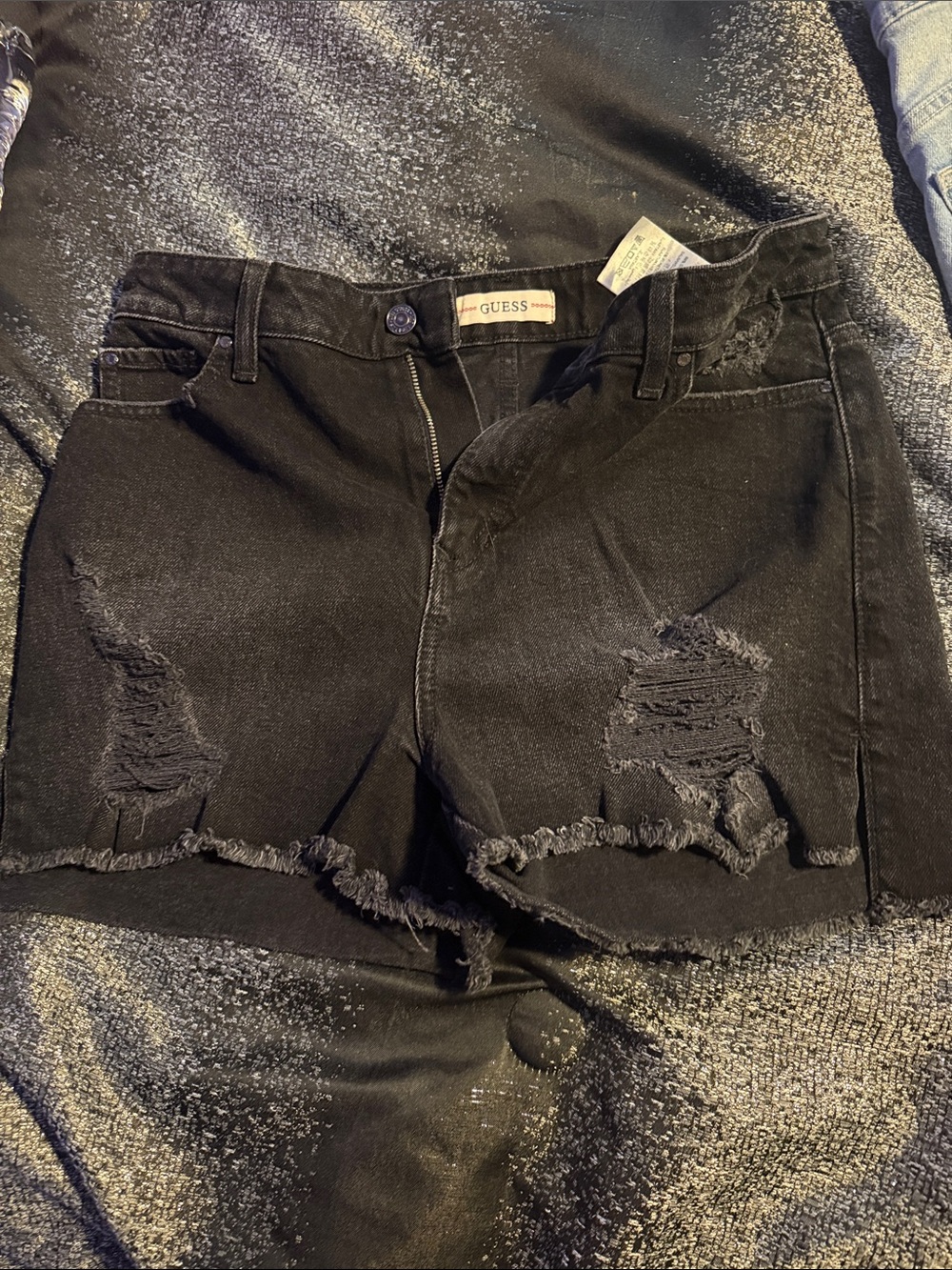 GUESS Black Distressed Denim Jean Shorts
